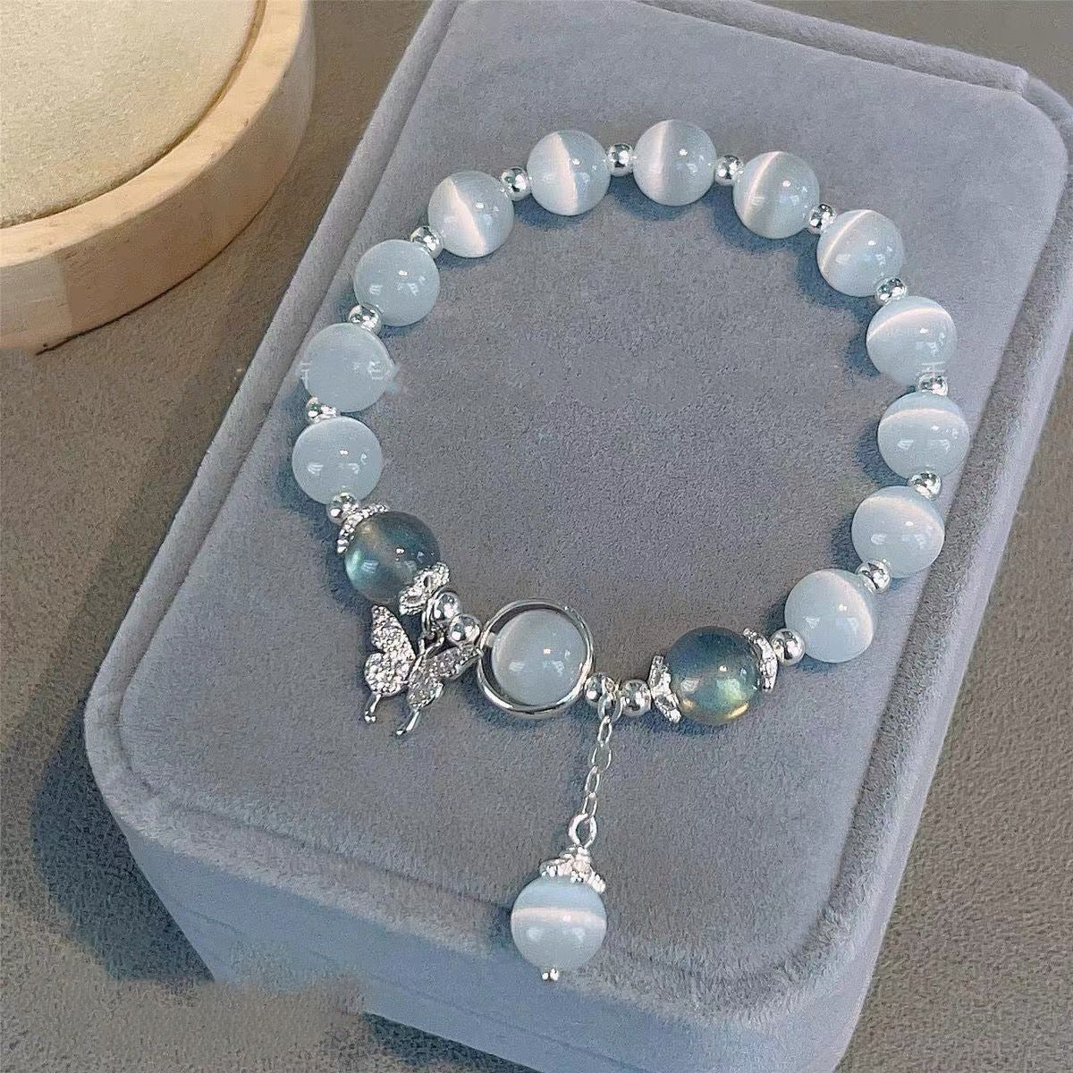 FJHDIY008 Cat's eye crystal butterfly Bracelet 8mm
