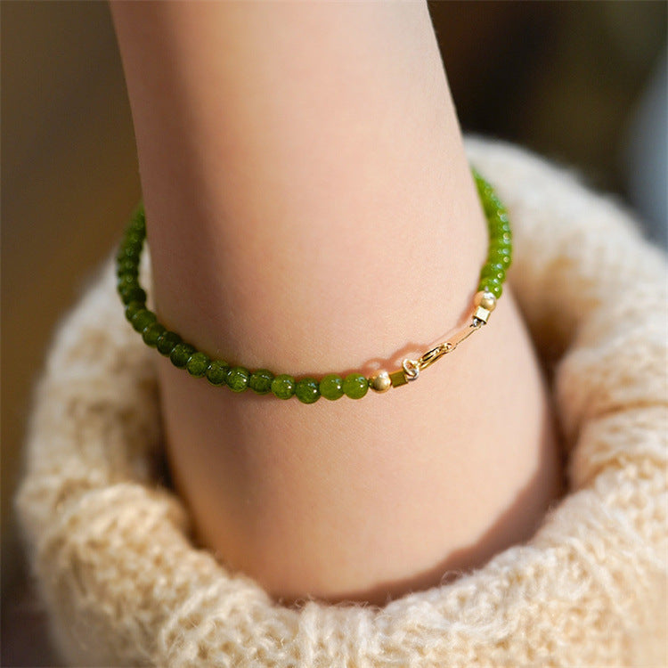FJHDIY061 Retro green chalcedony Bracelet 4mm