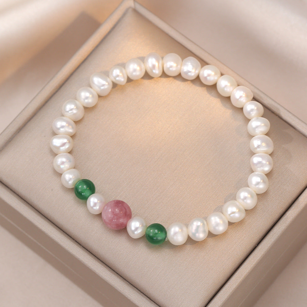 FJHDIY070 Natural strawberry crystal freshwater pearls Bracelet 8mm