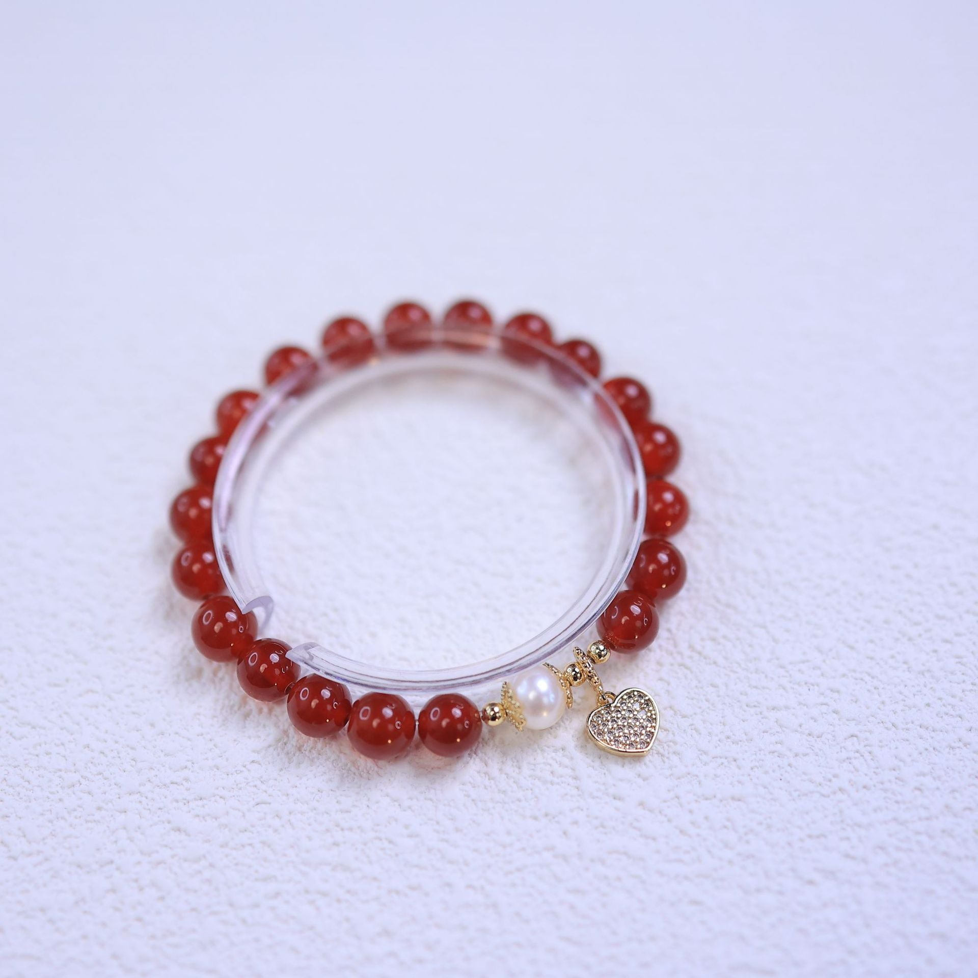 FJHDIY055 Red agate copper gold-plated love heart Bracelet 8mm