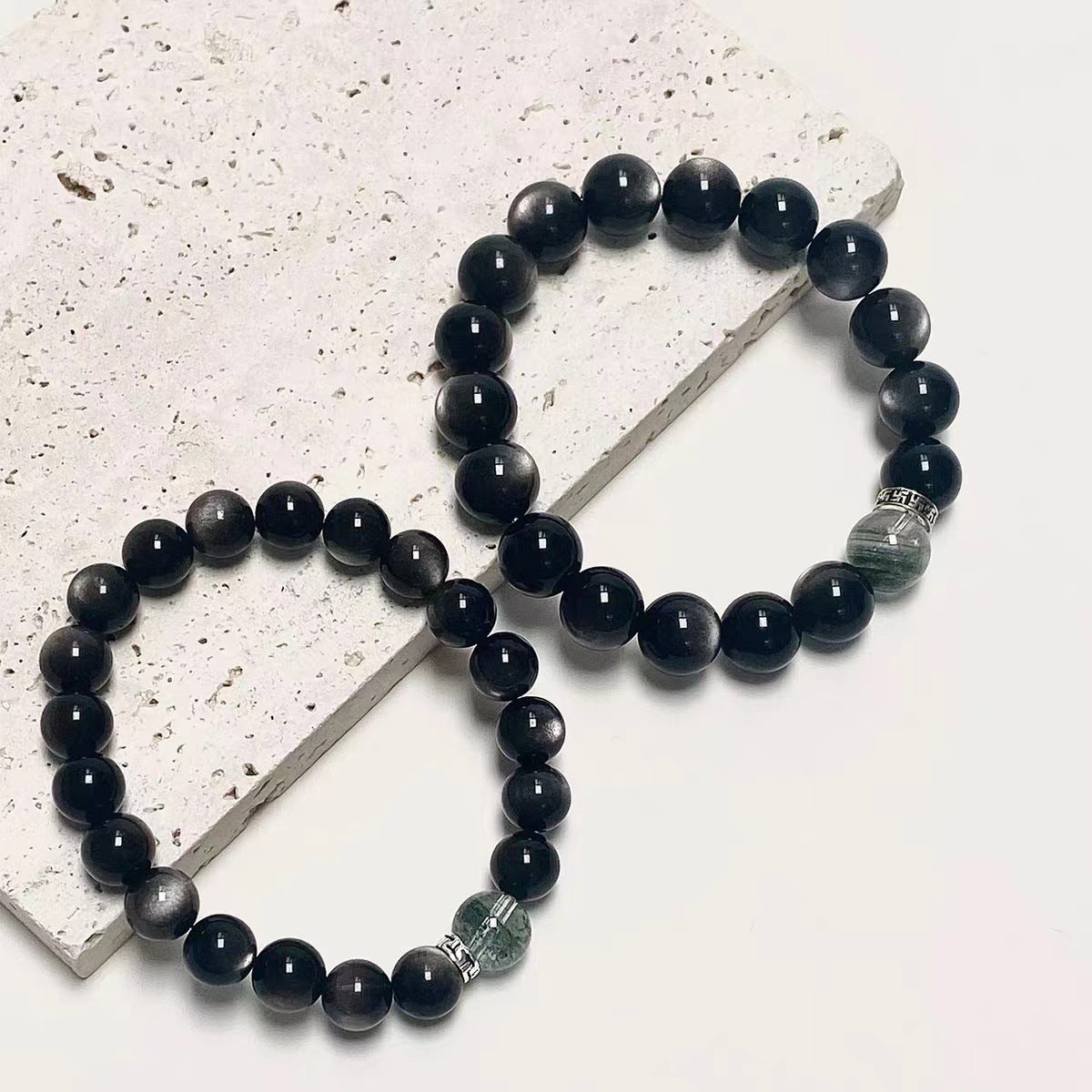 FJHDIY021 Obsidian Green Ghost Crystal Bracelet 8/10mm