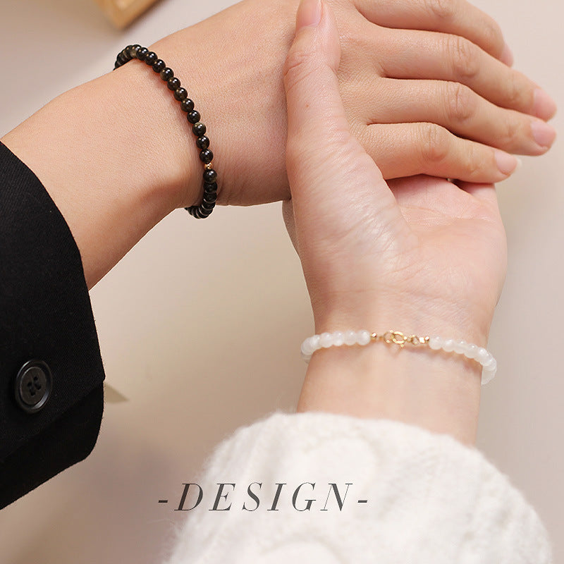 FJHDIY027 Obsidian Moonstone Couple Bracelet 4mm