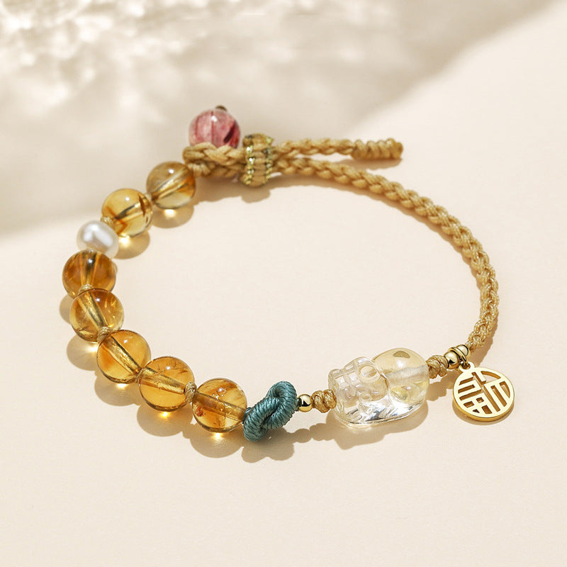 FJHDIY057 Citrine Pixiu weaving Bracelet 8mm