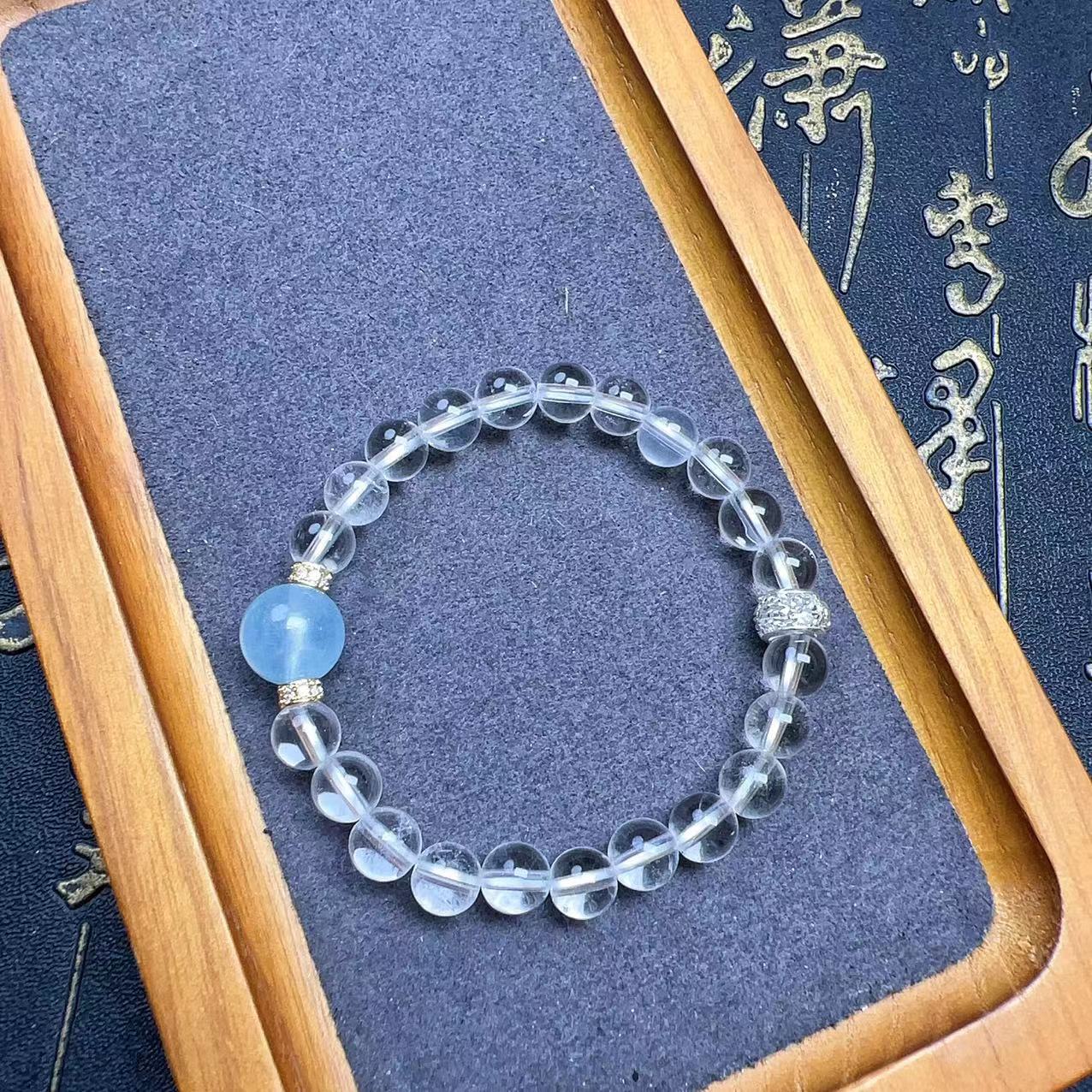 FJHDIY058 Natural aquamarine white crystal Bracelet 8mm