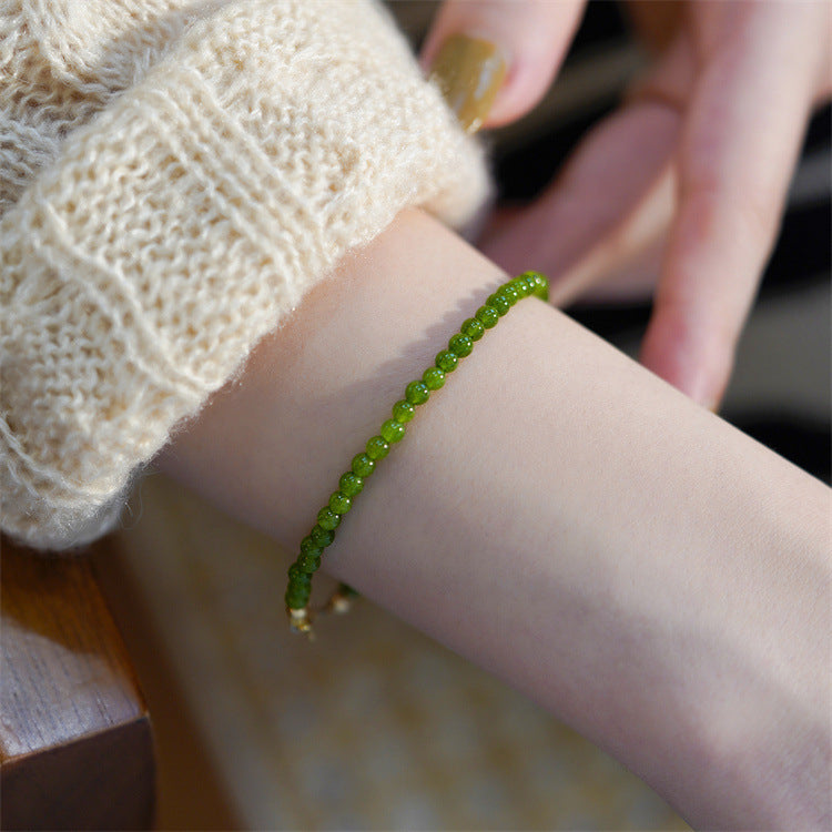 FJHDIY061 Retro green chalcedony Bracelet 4mm