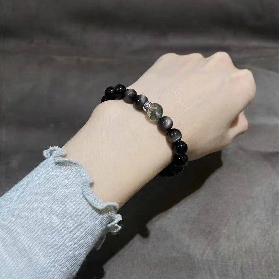 FJHDIY021 Obsidian Green Ghost Crystal Bracelet 8/10mm