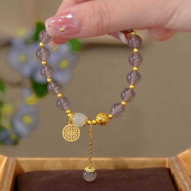 FJHDIY044 Smoky purple agate 925 silver hydrangea Bracelet 8mm