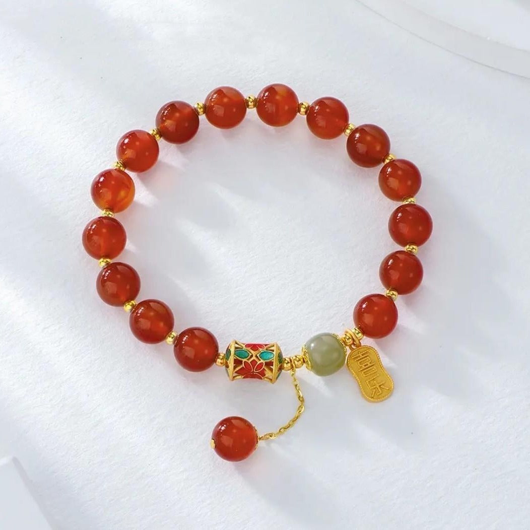 FJHDIY025 Red agate lucky card Bracelet 8mm