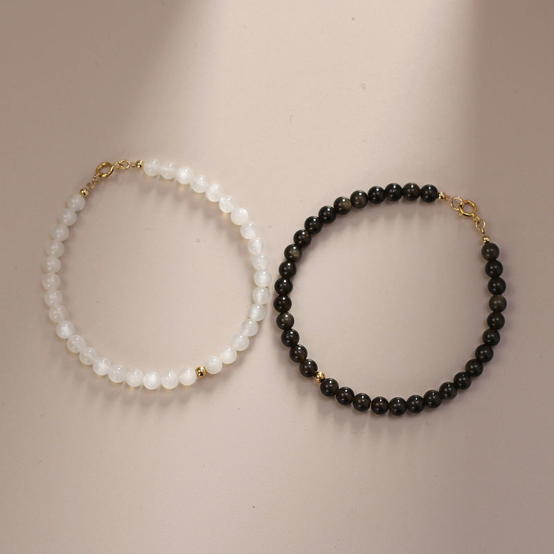 FJHDIY027 Obsidian Moonstone Couple Bracelet 4mm