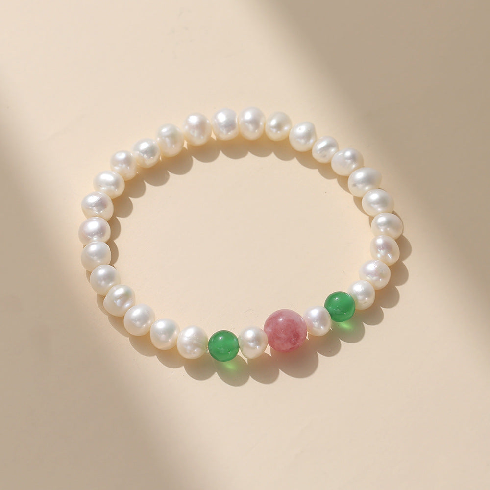 FJHDIY070 Natural strawberry crystal freshwater pearls Bracelet 8mm