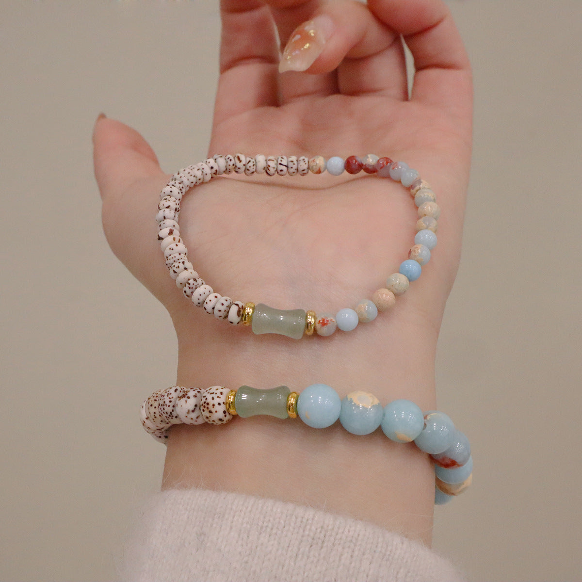 FJHDIY051 Star Moon Bodhi Shoushan Stone Style Bracelet 8mm