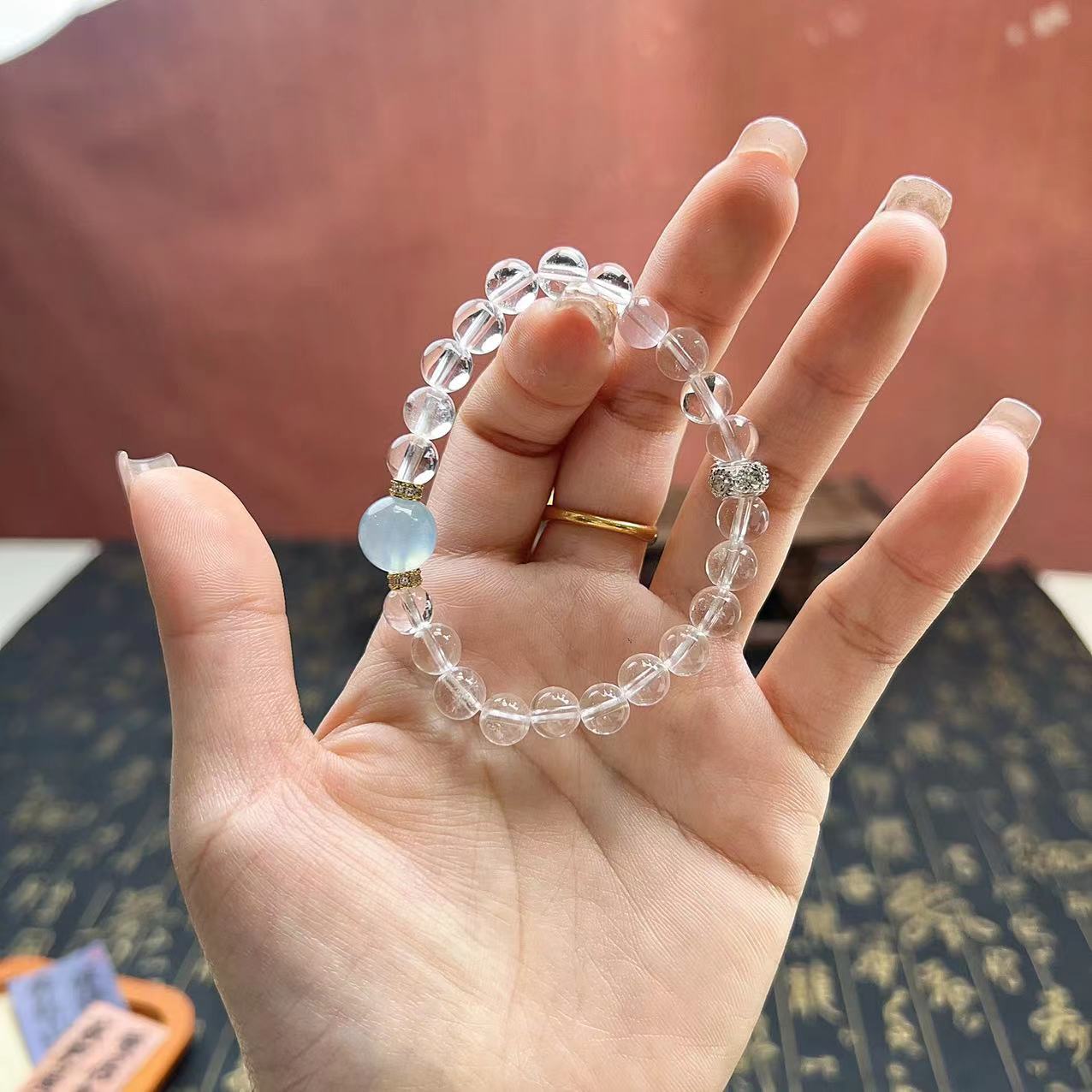 FJHDIY058 Natural aquamarine white crystal Bracelet 8mm