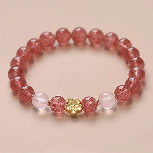 FJHDIY062 Strawberry crystal Pixiu Cypress Bracelet 8mm