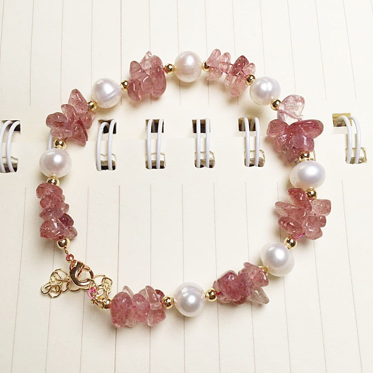 FJHDIY063 Strawberry Crystal Gravel Pearl Bracelet 8mm