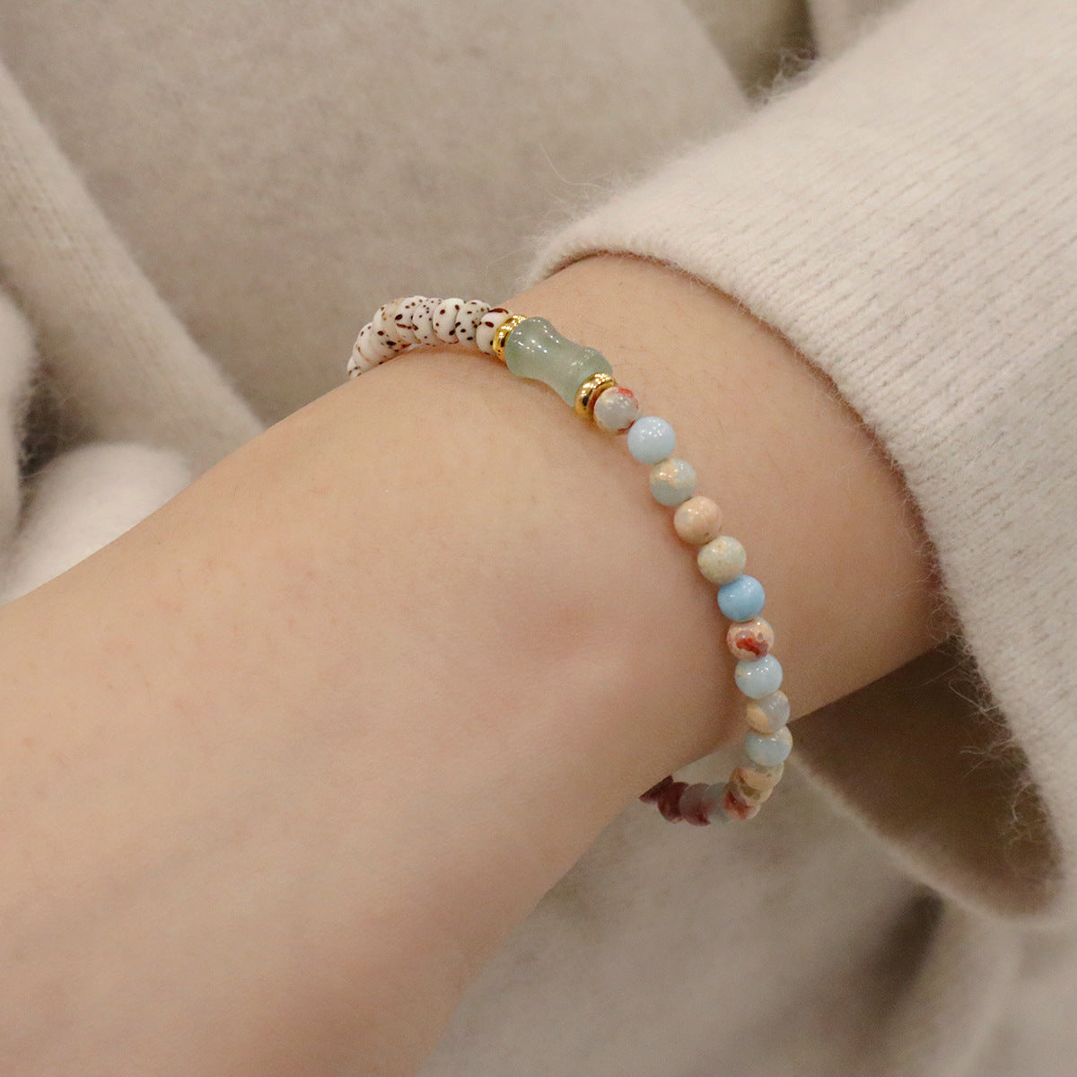 FJHDIY051 Star Moon Bodhi Shoushan Stone Style Bracelet 8mm