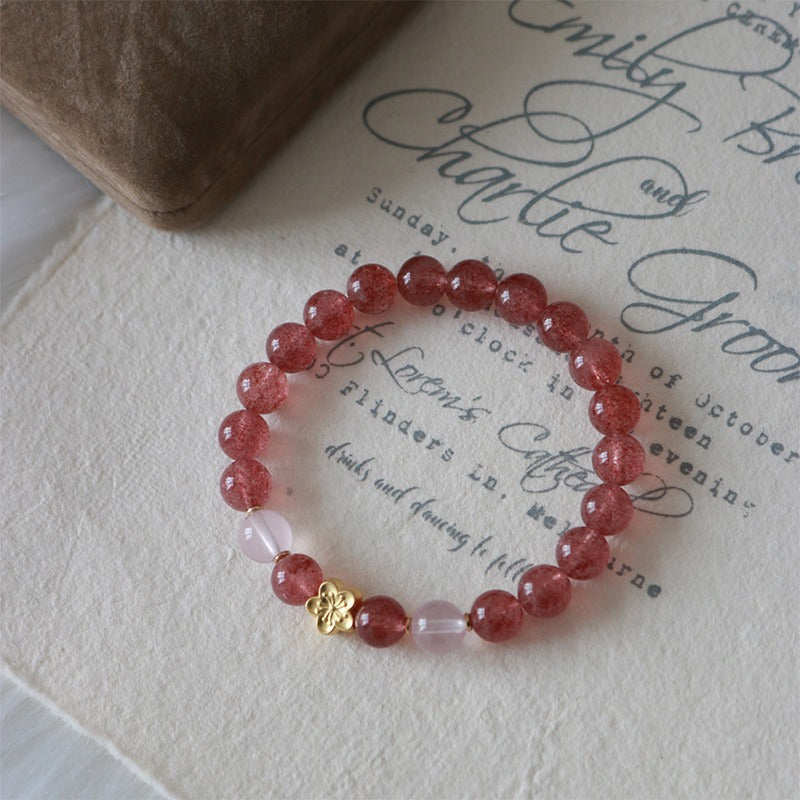 FJHDIY062 Strawberry crystal Pixiu Cypress Bracelet 8mm