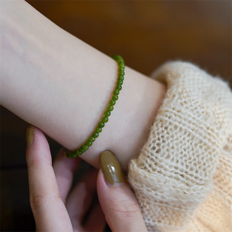 FJHDIY061 Retro green chalcedony Bracelet 4mm