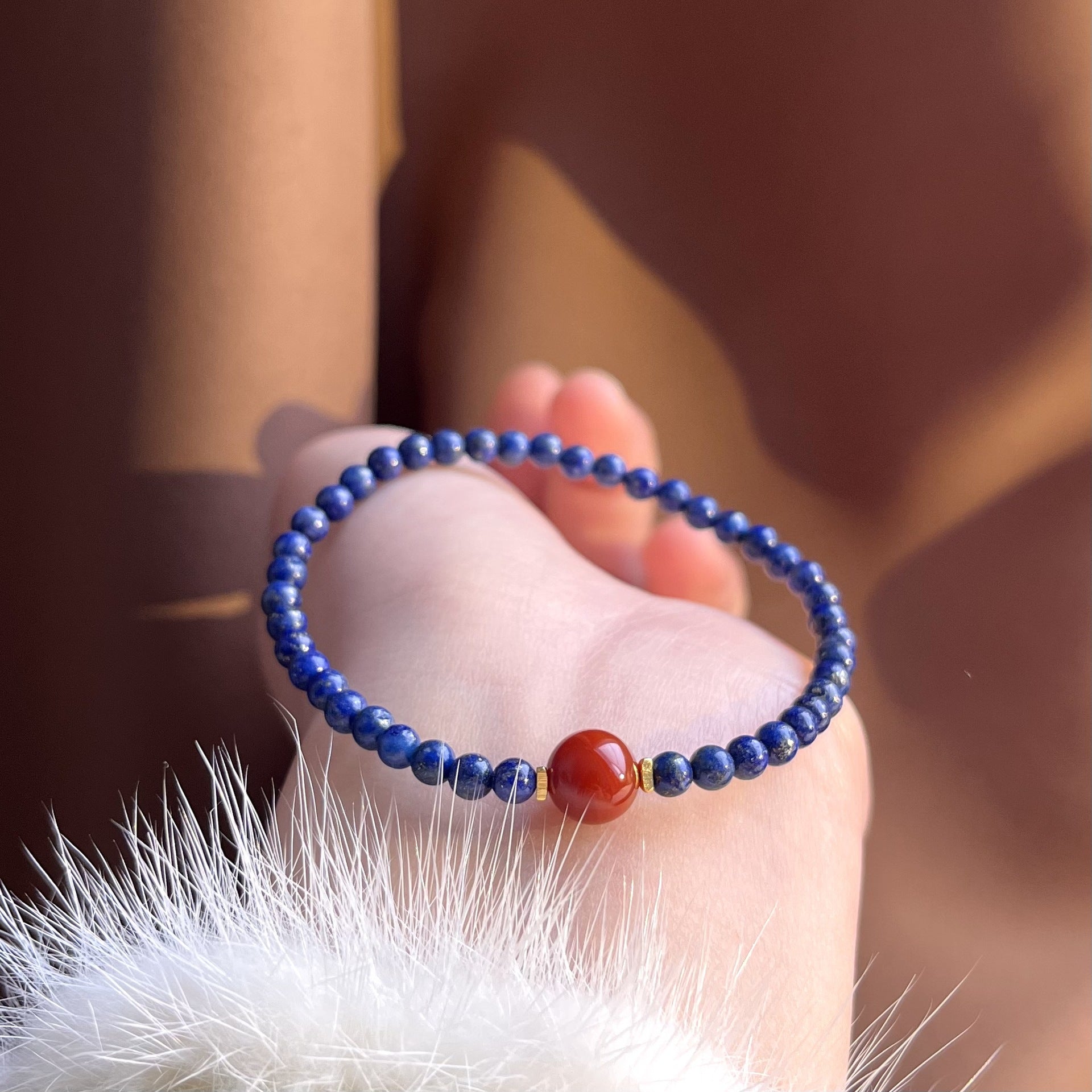 FJHDIY054 Lapis lazuli beads thin southern red Bracelet 4mm