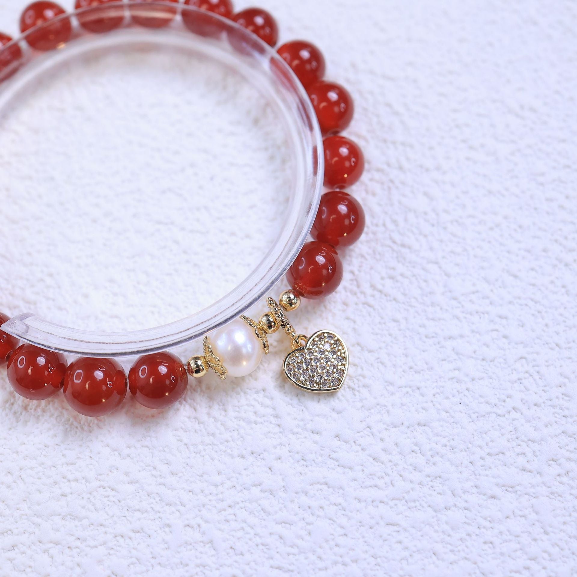FJHDIY055 Red agate copper gold-plated love heart Bracelet 8mm