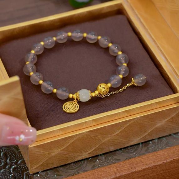 FJHDIY044 Smoky purple agate 925 silver hydrangea Bracelet 8mm