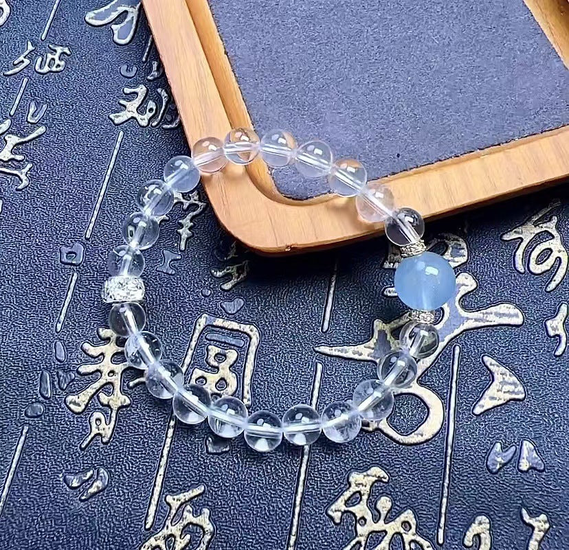 FJHDIY058 Natural aquamarine white crystal Bracelet 8mm
