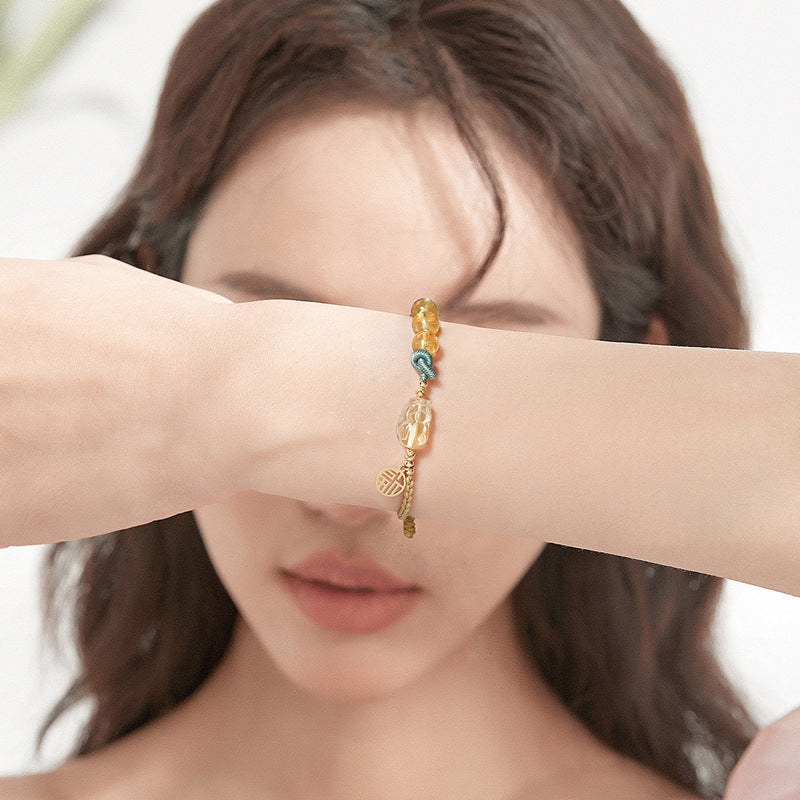 FJHDIY057 Citrine Pixiu weaving Bracelet 8mm
