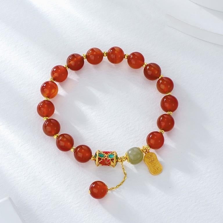 FJHDIY025 Red agate lucky card Bracelet 8mm