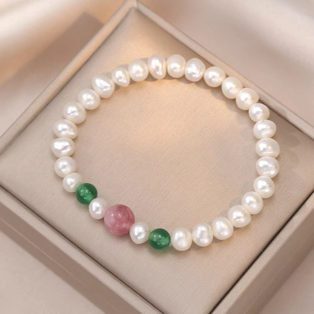 FJHDIY070 Natural strawberry crystal freshwater pearls Bracelet 8mm