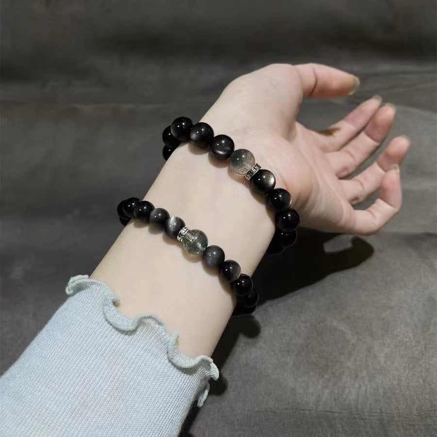 FJHDIY021 Obsidian Green Ghost Crystal Bracelet 8/10mm