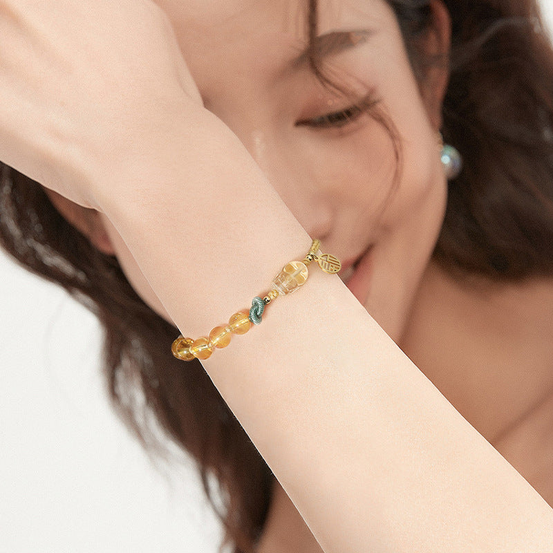 FJHDIY057 Citrine Pixiu weaving Bracelet 8mm