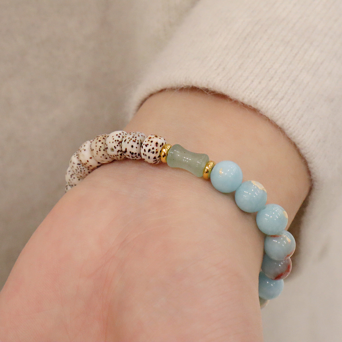 FJHDIY051 Star Moon Bodhi Shoushan Stone Style Bracelet 8mm