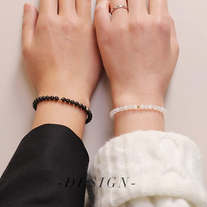FJHDIY027 Obsidian Moonstone Couple Bracelet 4mm