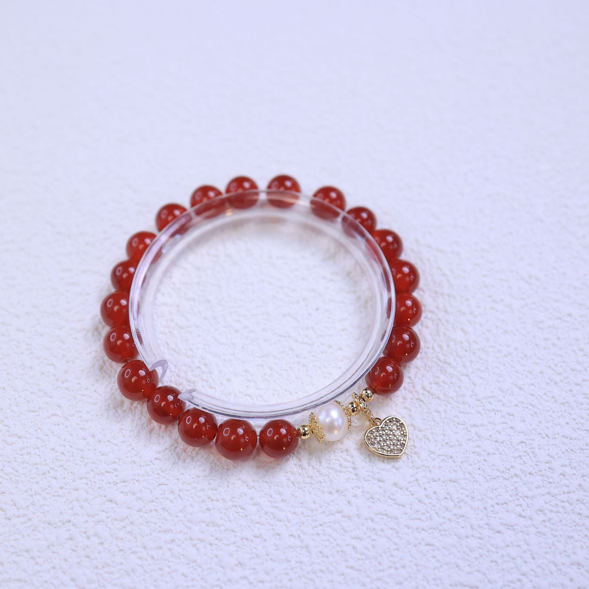 FJHDIY055 Red agate copper gold-plated love heart Bracelet 8mm