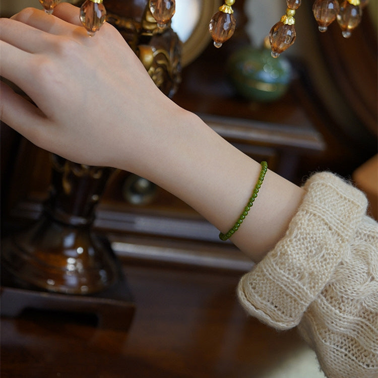 FJHDIY061 Retro green chalcedony Bracelet 4mm