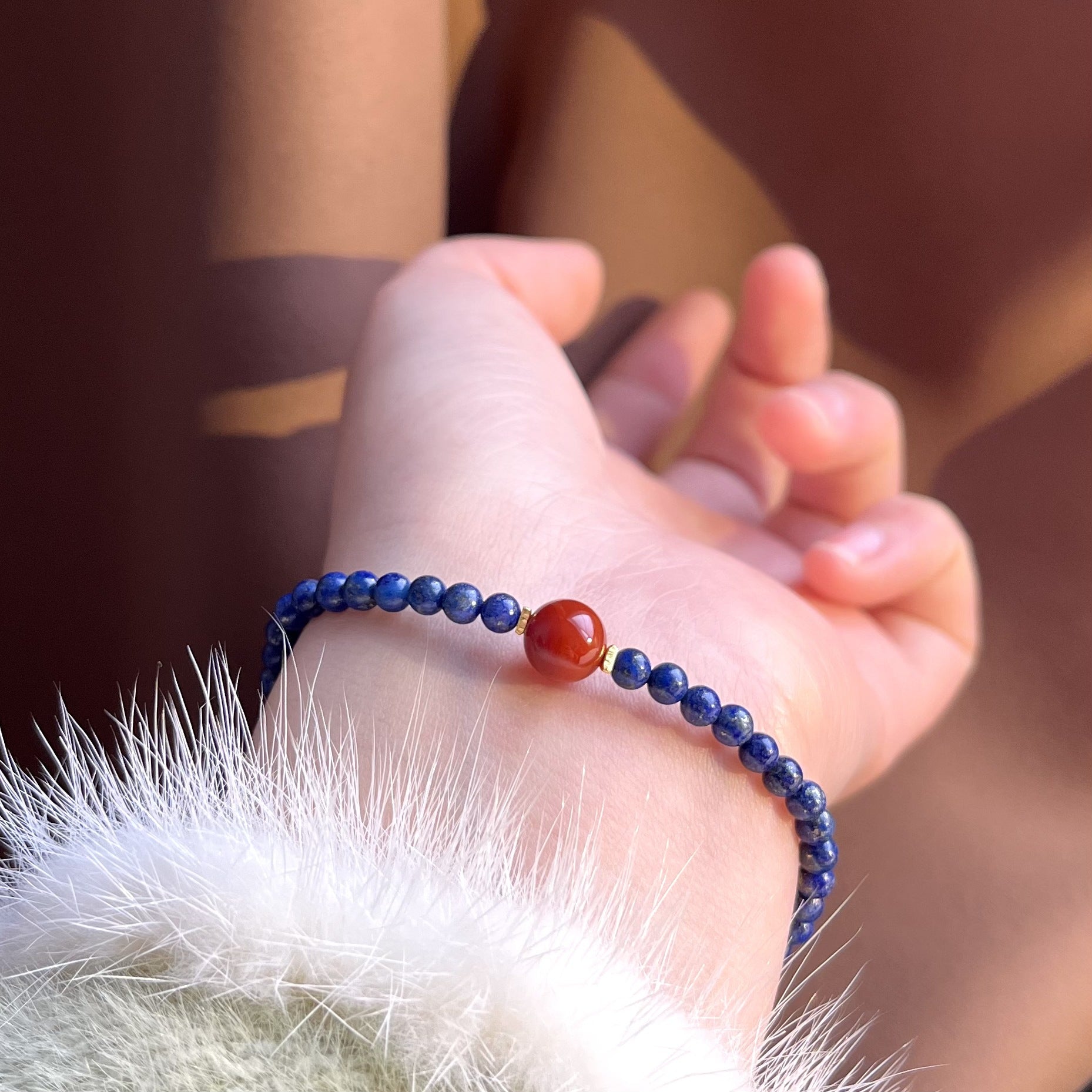 FJHDIY054 Lapis lazuli beads thin southern red Bracelet 4mm