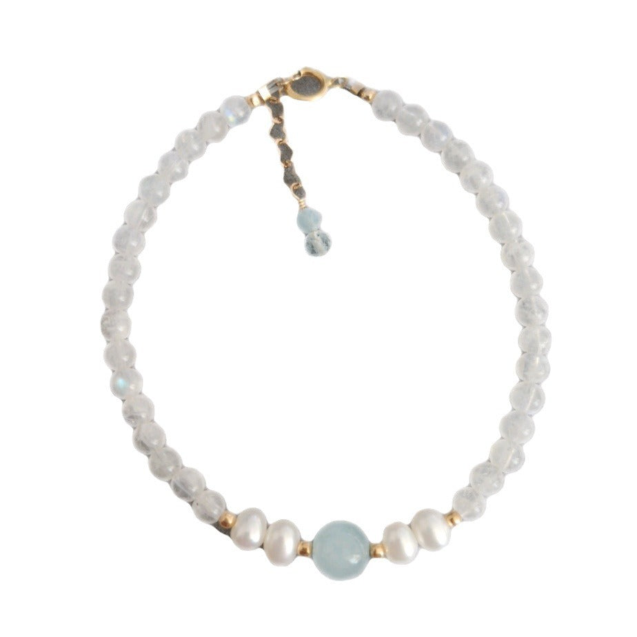 FJHDIY047 Natural Aquamarine Blue Moonlight Pearl Bracelet 4mm