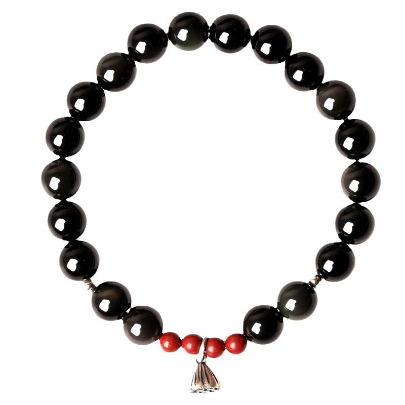 FJHDIY035 Obsidian Buddhist bead lotus pod Bracelet 8mm