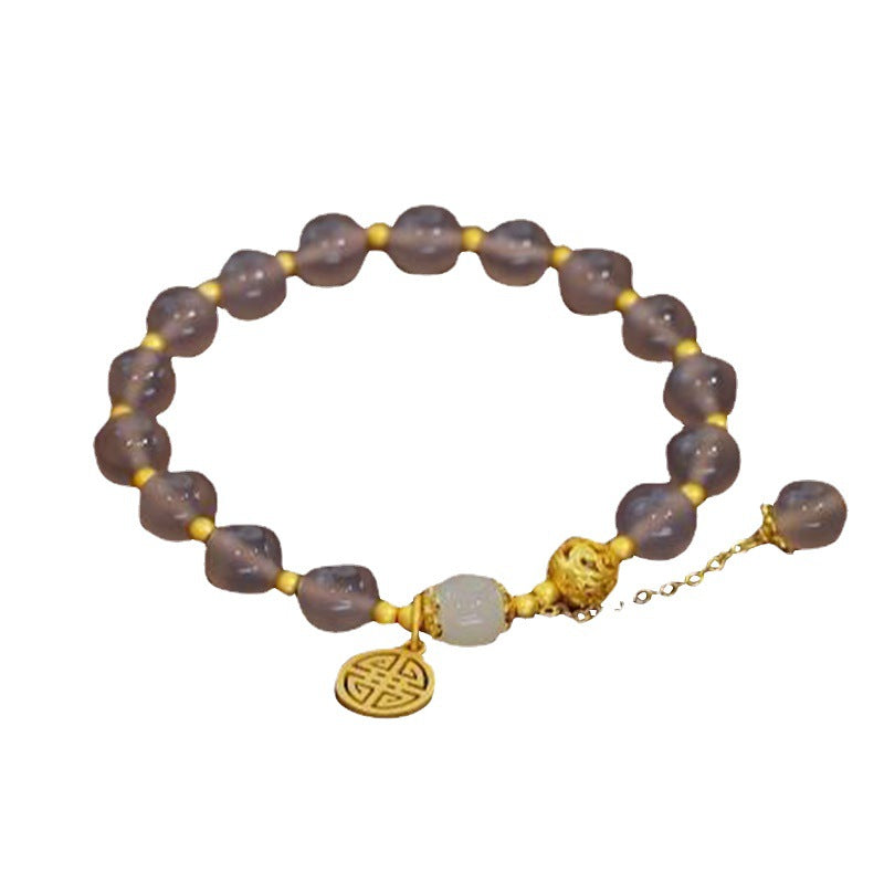 FJHDIY044 Smoky purple agate 925 silver hydrangea Bracelet 8mm