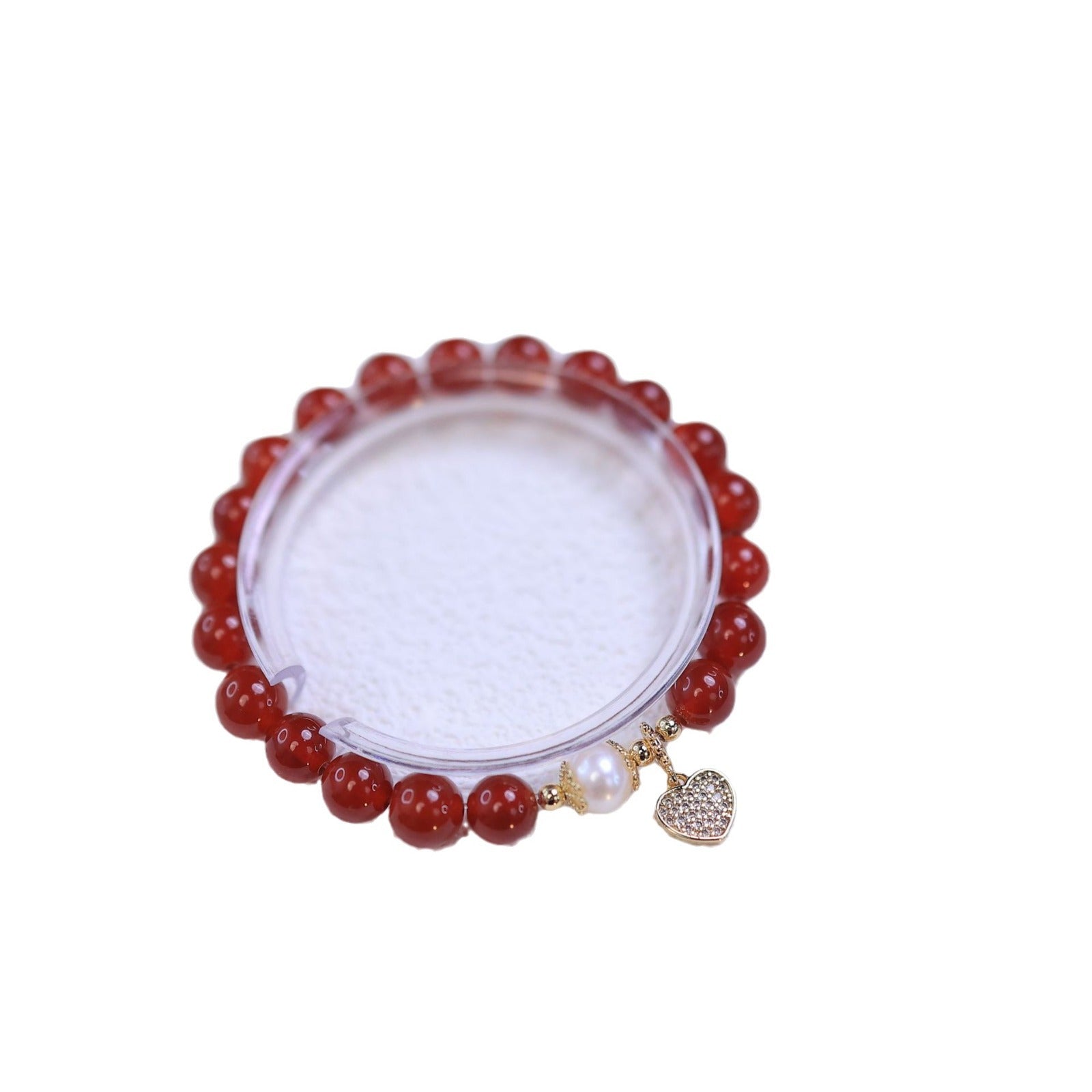 FJHDIY055 Red agate copper gold-plated love heart Bracelet 8mm