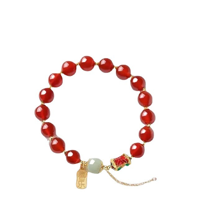 FJHDIY025 Red agate lucky card Bracelet 8mm