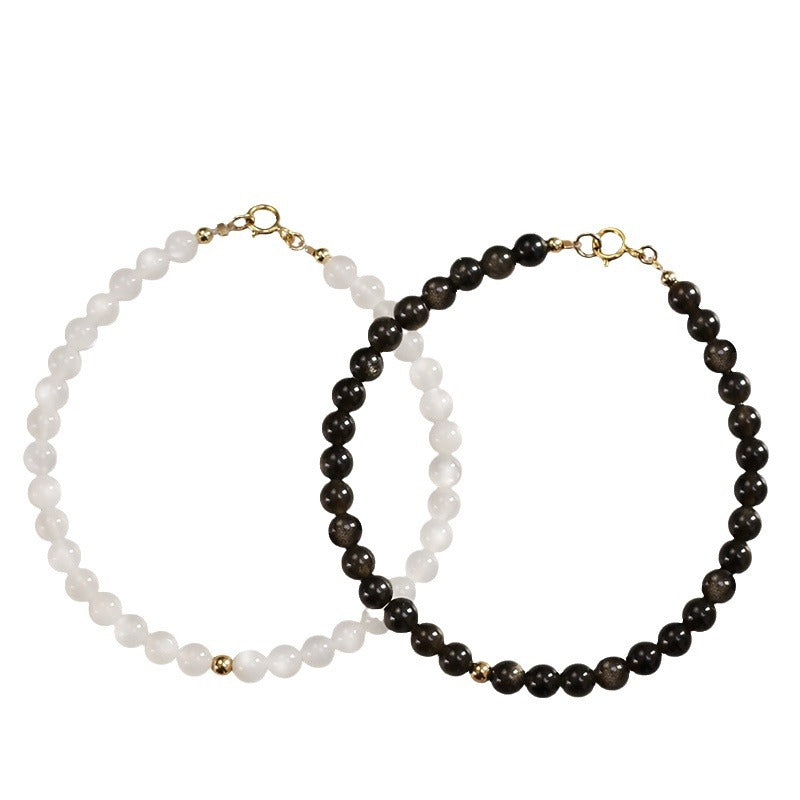 FJHDIY027 Obsidian Moonstone Couple Bracelet 4mm