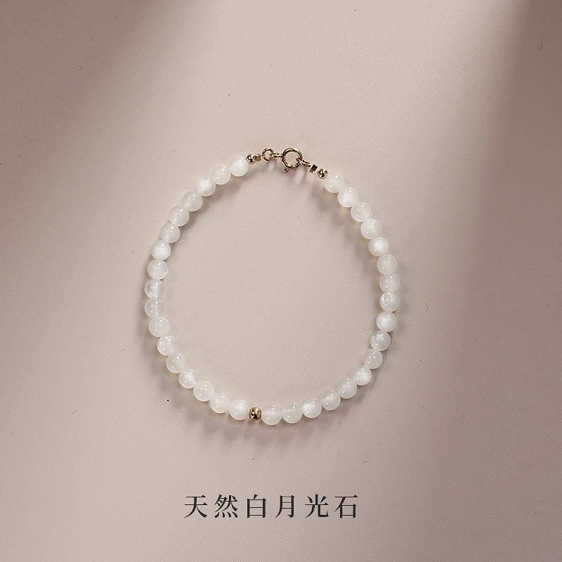 FJHDIY027 Obsidian Moonstone Couple Bracelet 4mm