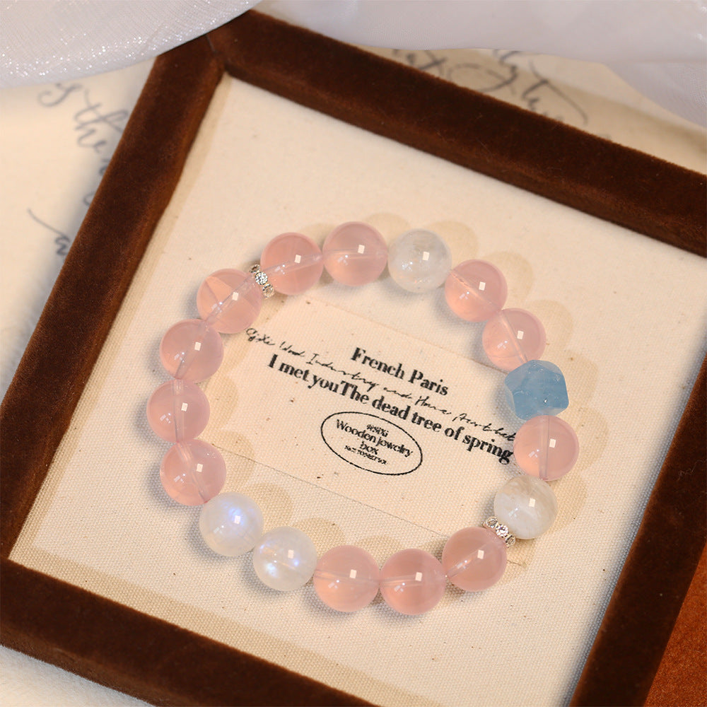 FJHDIY023 Horse pink crystal with blue moonstone aquamarine Bracelet 10mm