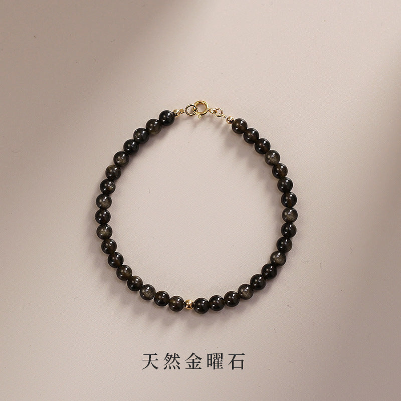 FJHDIY027 Obsidian Moonstone Couple Bracelet 4mm