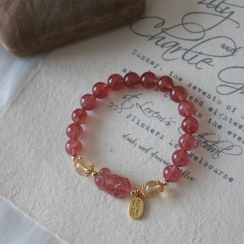 FJHDIY062 Strawberry crystal Pixiu Cypress Bracelet 8mm