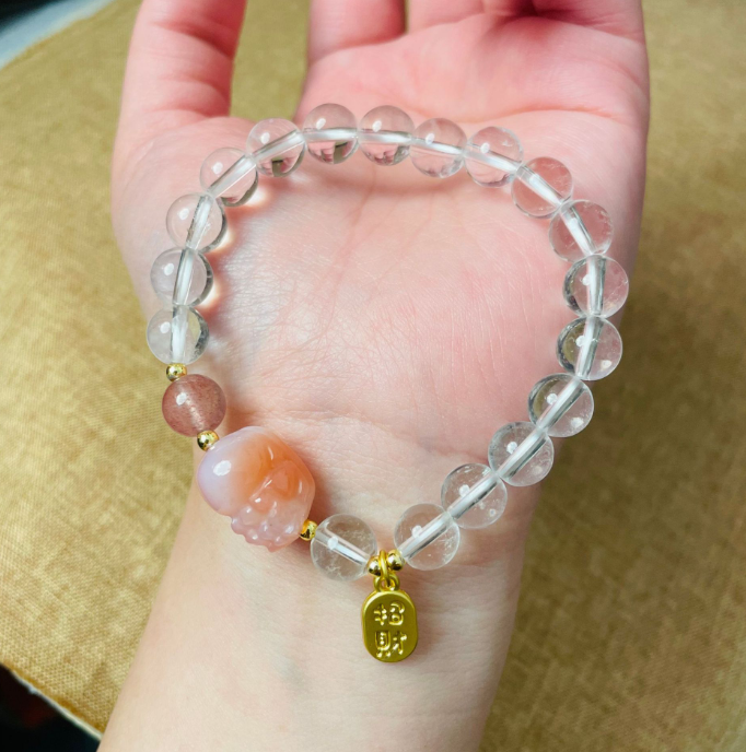 FJHDIY052 Natural crystal salt source agate Bracelet 8mm