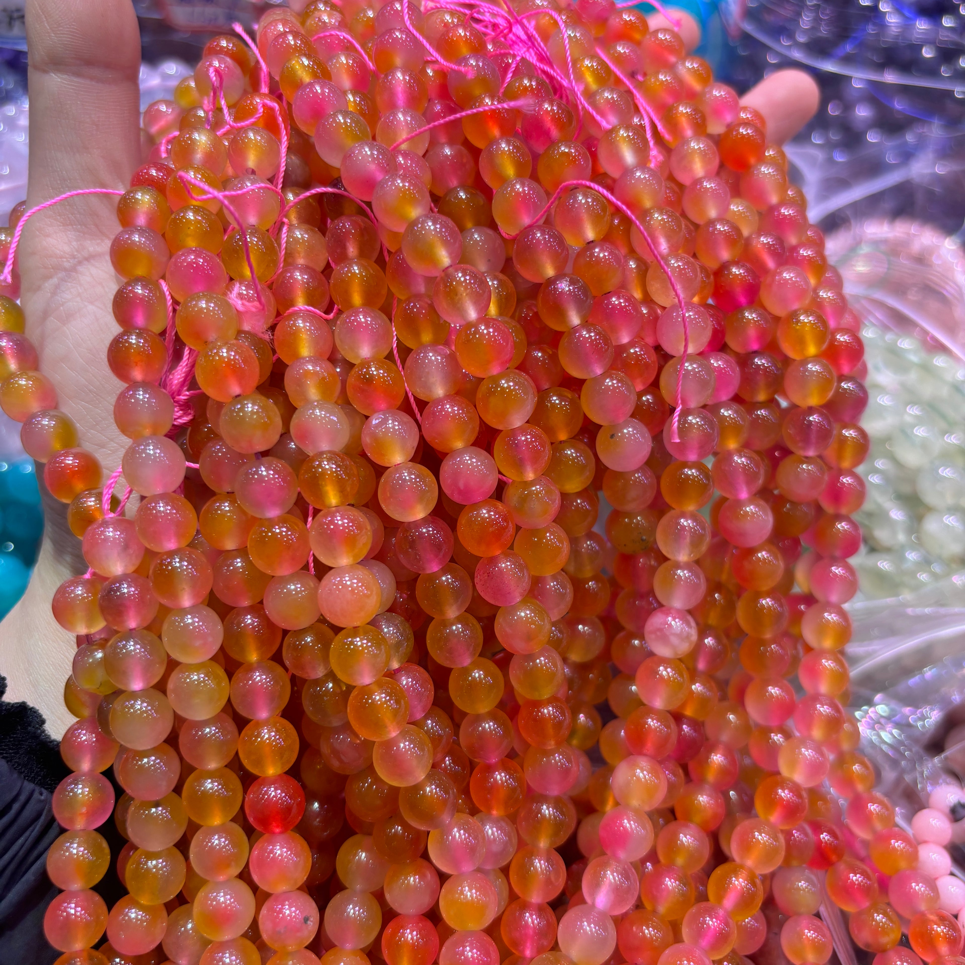 オレンジと赤の花 ブレスレット 8/10/12mm