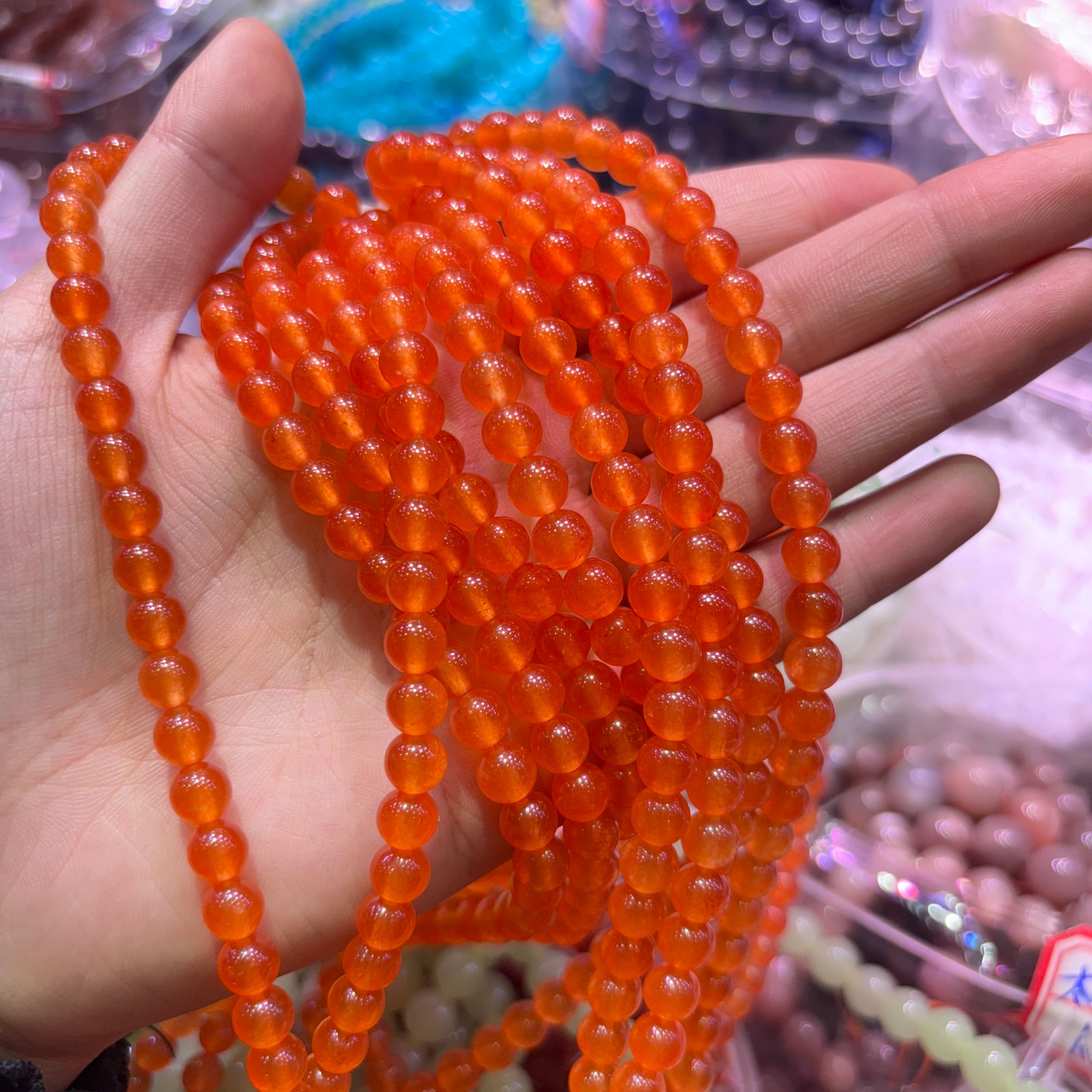 オレンジ色のカルセドニー ブレスレット 8/10/12mm