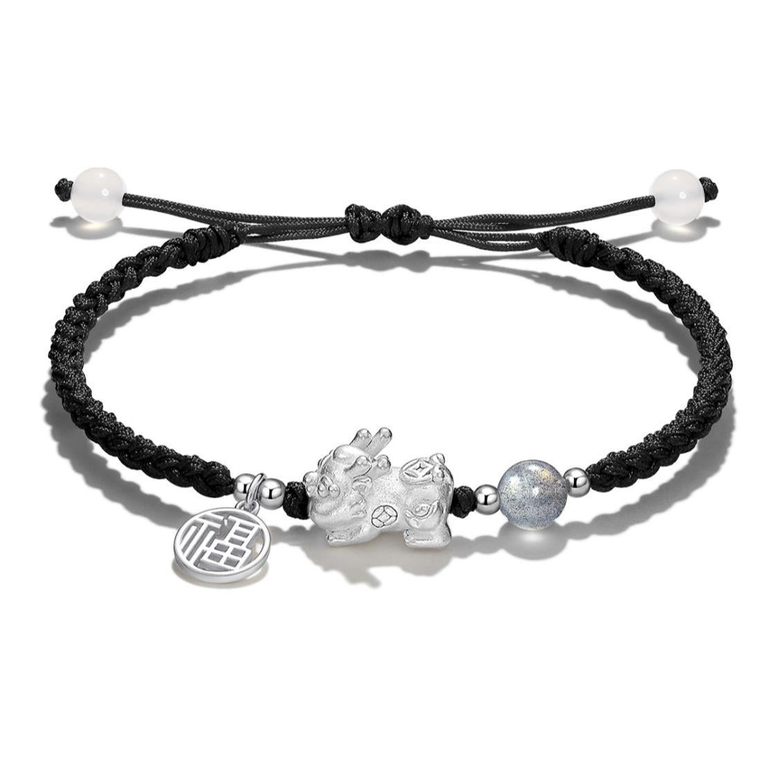 FJHDIY045 Gray Moonlight Foot Silver Pi'xiu Bracelet 8mm