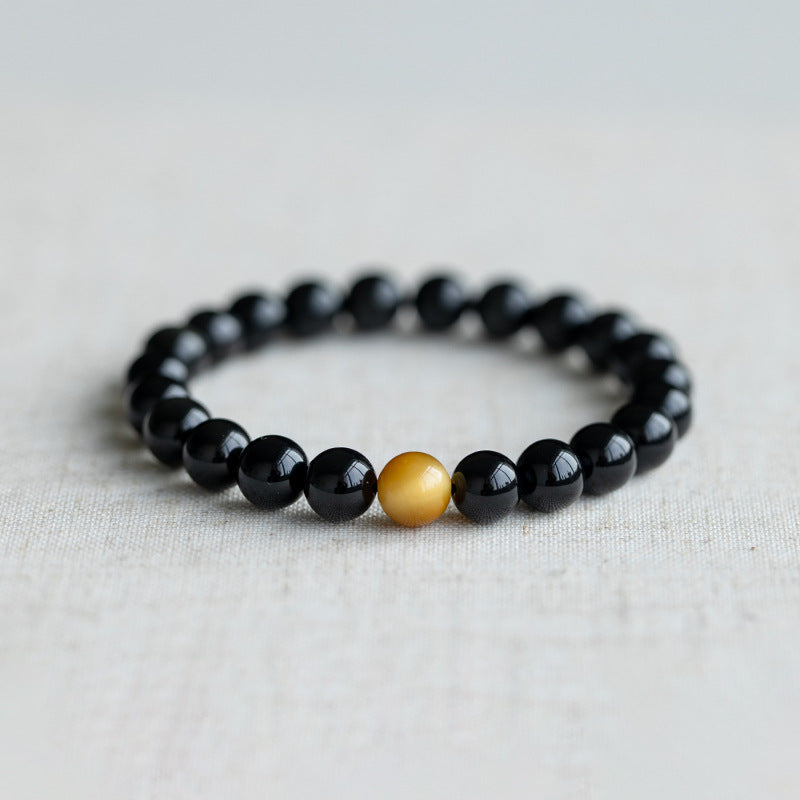 FJHDIY042 Obsidian tiger eye stone Bracelet 6/8/10/12mm